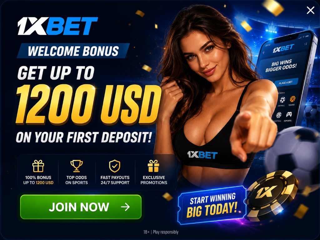 1xBet welcome bonus — get up to 1200 USD on your first deposit. Join now. 18+